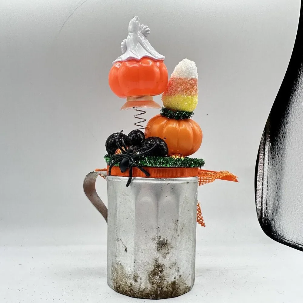 Halloween Retro Spooky Ghost Assemblage Display Vintage One Of A Kind 7” Decor - Picture 6 of 10